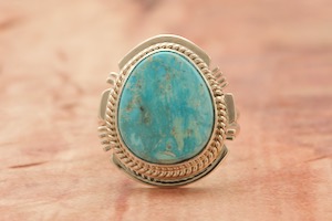 Native American Jewelry Genuine Kingman Turquoise Sterling Silver Ring
